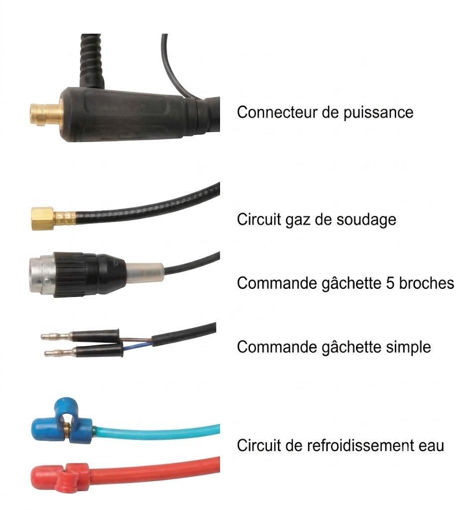 Eléments à raccorder à une torche TIG