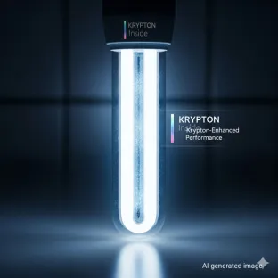 Ampoule à incandescence remplie de krypton. Ce gaz rare est utilisé pour améliorer l'efficacité lumineuse et prolonger la durée de vie des ampoules, offrant une solution d'éclairage de haute performance.