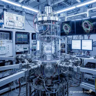 Équipement de laboratoire de haute technologie avec des tubes de néon pour la physique des particules. L'image illustre le rôle du néon, un gaz inerte, dans les détecteurs et les chambres à bulles pour la recherche scientifique.