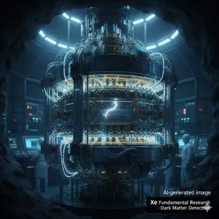 Détecteur de matière noire souterrain utilisant le xénon liquide. L'image illustre l'usage du xénon, un gaz de haute pureté, dans la recherche en physique fondamentale pour l'exploration de l'univers et la détection des particules.
