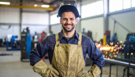 Soudeur équipé des EPI appropriés pour l'opération de soudage.